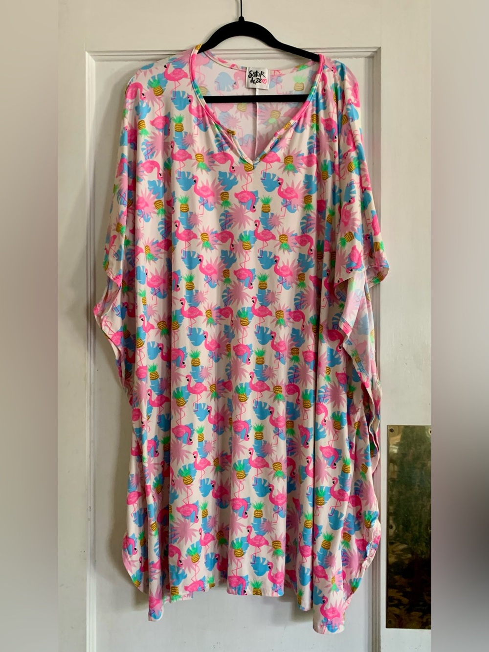 Colorful Tropical Flamingo Caftan Tunic Dress Cover Up Beach Nightshirt